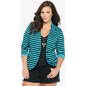 Torrid Turquoise & Black Striped Blazer